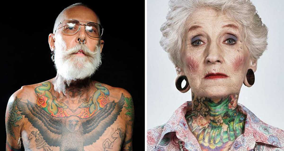Показать как я буду выглядеть в старости. Тату в старости. Пожилые люди с татуировками. Тату на пожилых. Бабка с тату.